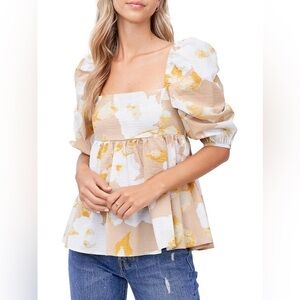 🎀 EN SAISON floral print cotton pull over puff sleeve  blouse New medium